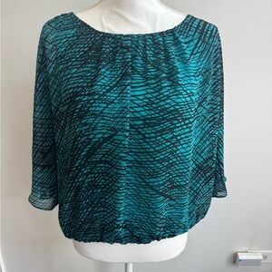 Vince Camuto Teal and Black Patterned Blouse